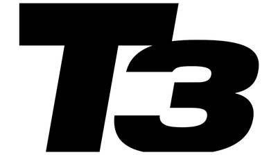 Black bold T3 letters on a white background, suitable branding for a (magnetic phone mount) device.