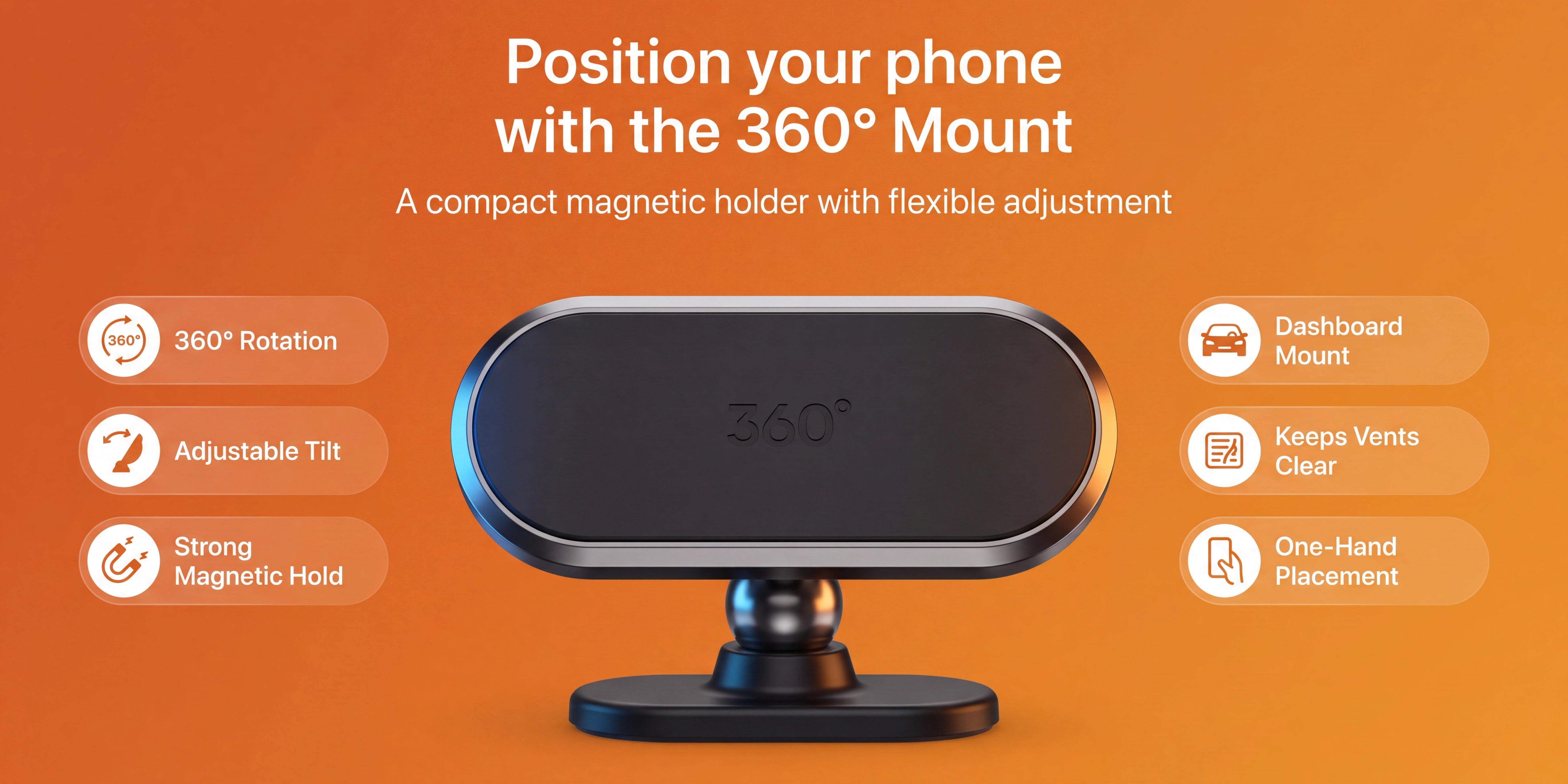 360 degree magnetic phone mount features