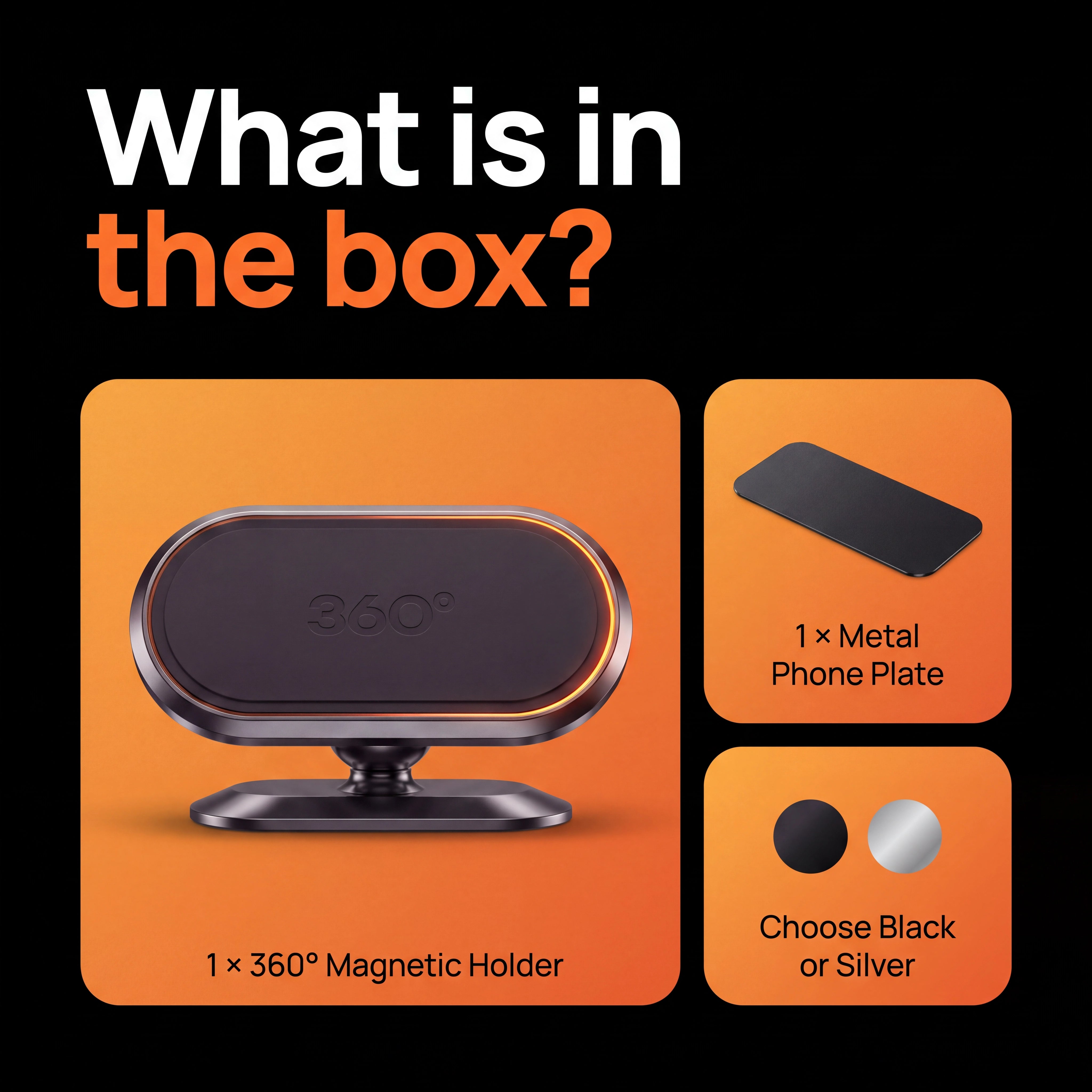 360 degree phone mount box contents